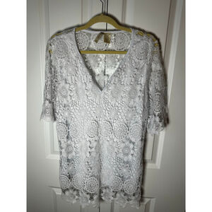 Simply Irresistible White Crochet Tunic Top XL
